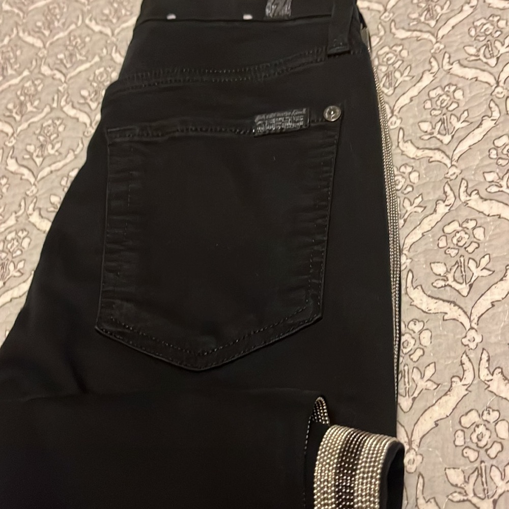 7 For All Mankind - The high waist able skinny black jeans. Side embellishments - Picture 10 of 16